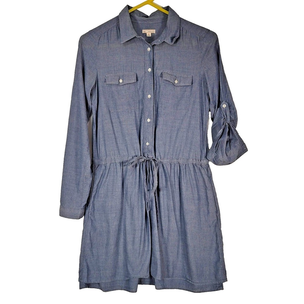 Gap Dress Womens XS Blue Chambray Shirt Dress‎ Roll Sleeve Cottagecore Travel